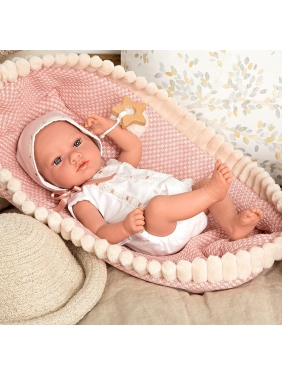 ARIAS kūdikėlis mergaitė su rožiniu lopšeliu, 38cm